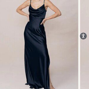 Skye Satin Dress Bridesmaid Revelry Navy Blue